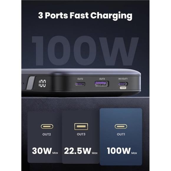 UGREEN 100W 20000mAh Power Bank Portable Charger USB C 3-Port PD3.0 Batt - Picture 2 of 7